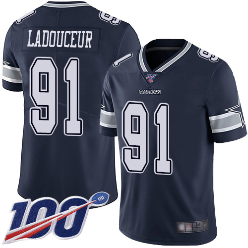 Men Dallas Cowboys Limited Navy Blue L. P. Ladouceur Home 91 100th Season Vapor Untouchable NFL Jersey